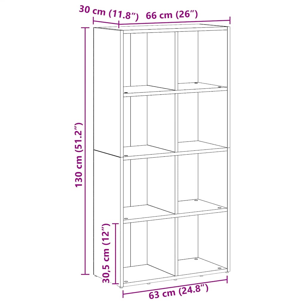 bogskab 66x30x130 cm konstrueret træ kunsteg