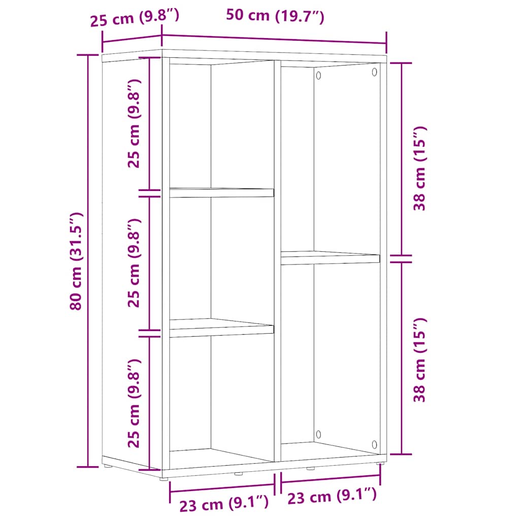 bogskab 50x25x80 cm konstrueret træ kunsteg
