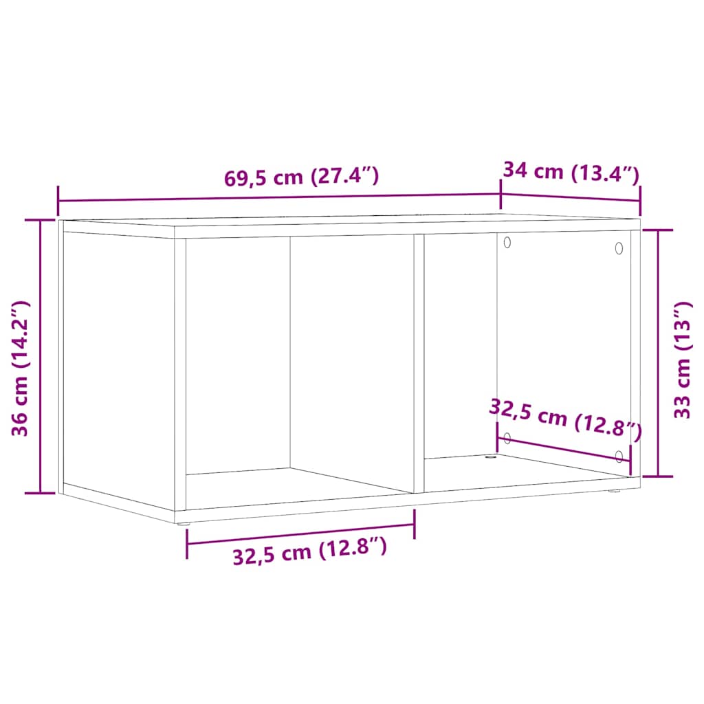 LP-opbevaringsboks i gammelt træ 69,5x34x36 cm konstrueret træ
