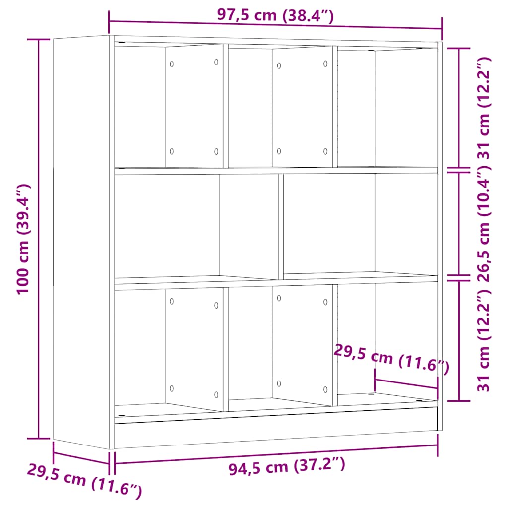 bogreol 97,5x29,5x100 cm konstrueret træ gammelt træ