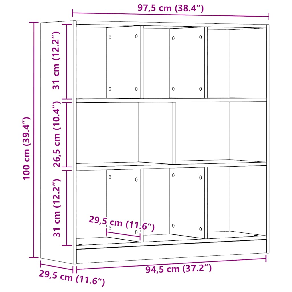 bogskab 97,5x29,5x100 cm konstrueret træ kunsteg