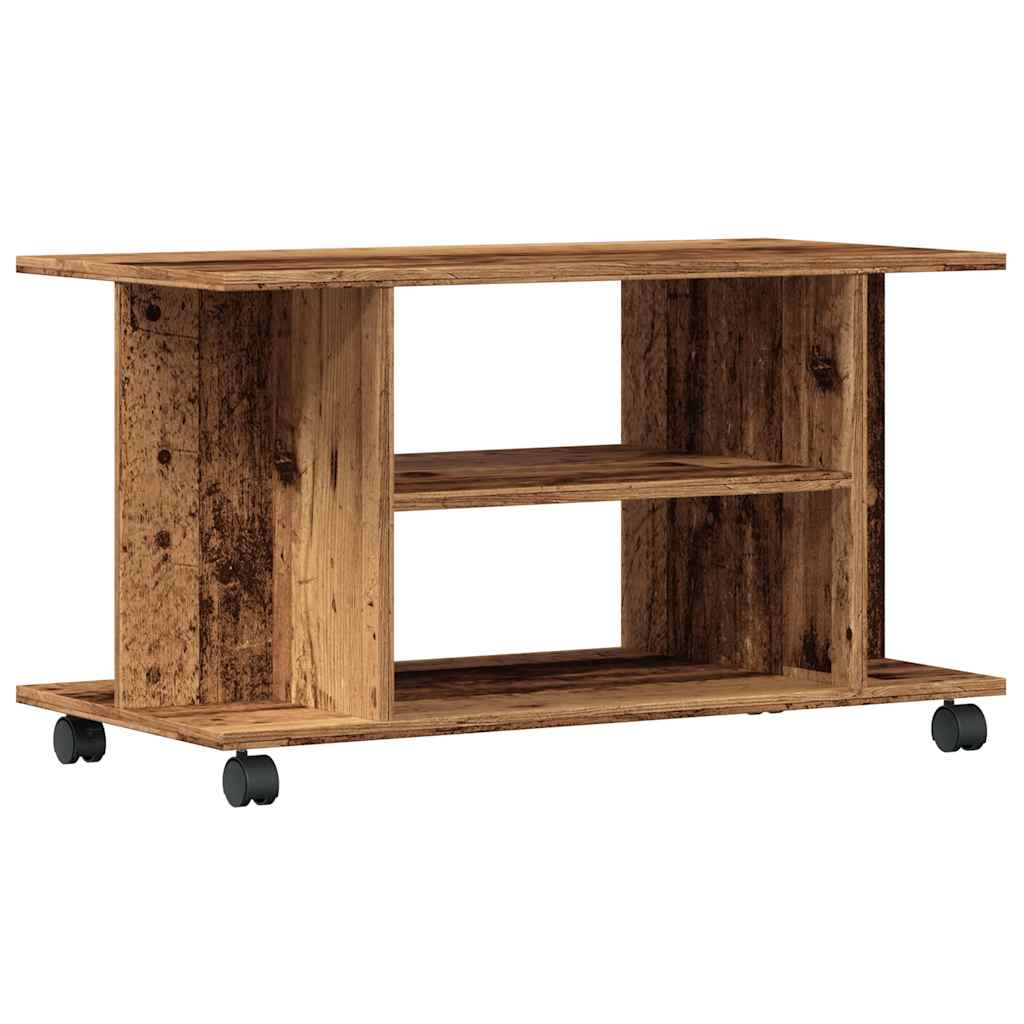 tv-skab med hjul 80x40x45 cm konstrueret træ antikt trælook