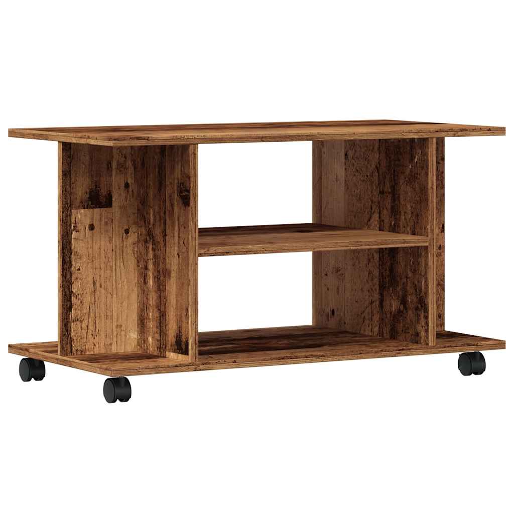 tv-skab med hjul 80x40x45 cm konstrueret træ antikt trælook