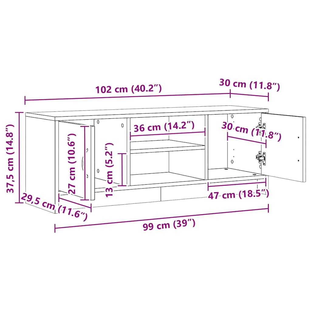 tv-bord 102x30x37,5 cm konstrueret træ kunsteg
