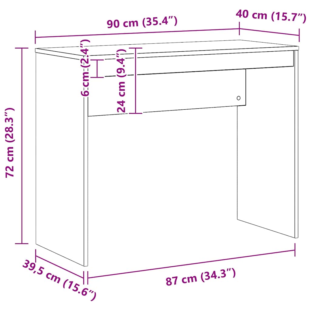 skrivebord 90x40x72 cm konstrueret træ kunsteg
