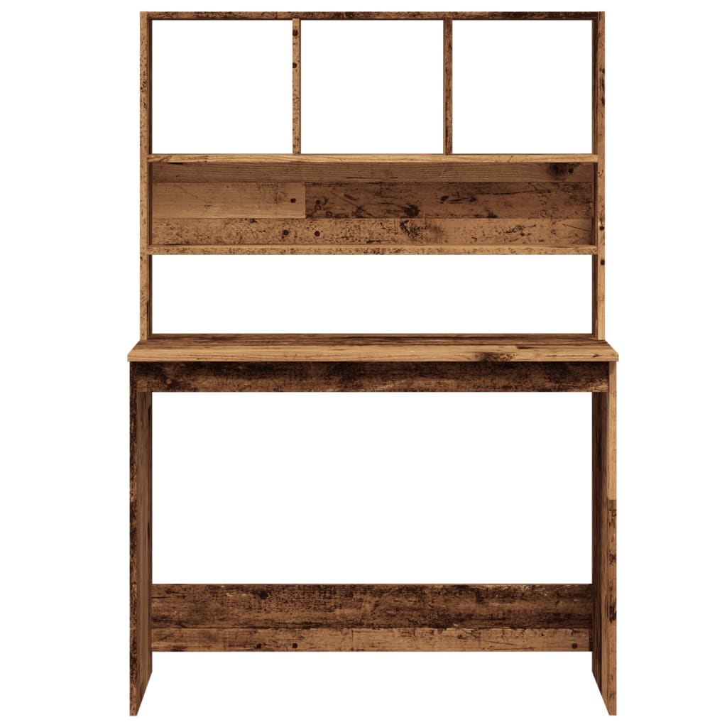 skrivebord m. hylder 102x45x148 cm konstrueret træ antikt træ