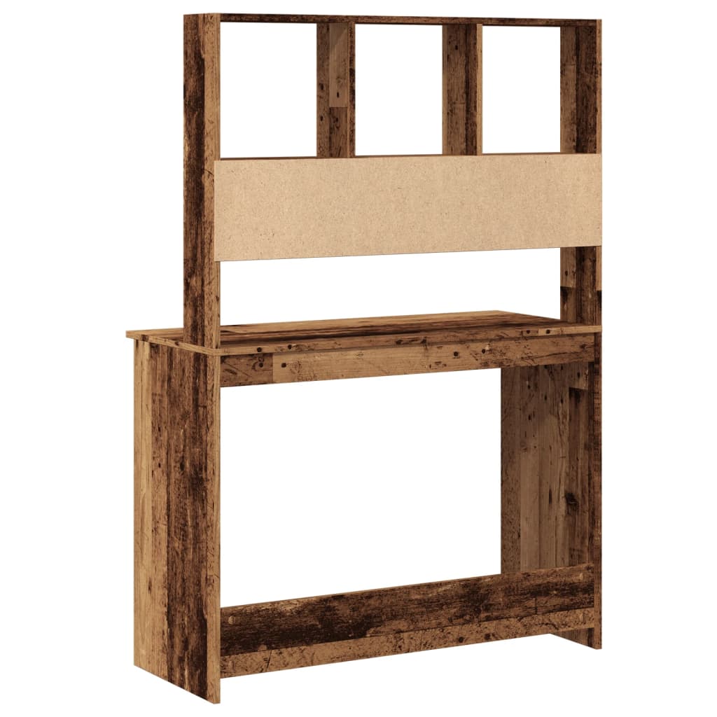 skrivebord m. hylder 102x45x148 cm konstrueret træ antikt træ
