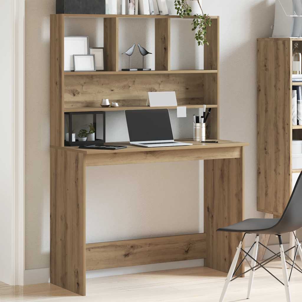 skrivebord m. hylder 102x45x148 cm konstrueret træ kunsteg