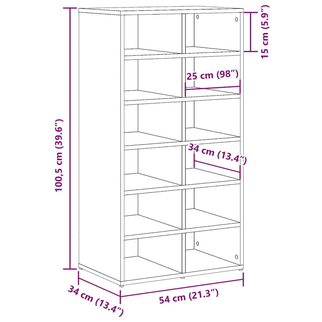 skoreol 54x34x100,5 cm konstrueret træ egetræsfarve