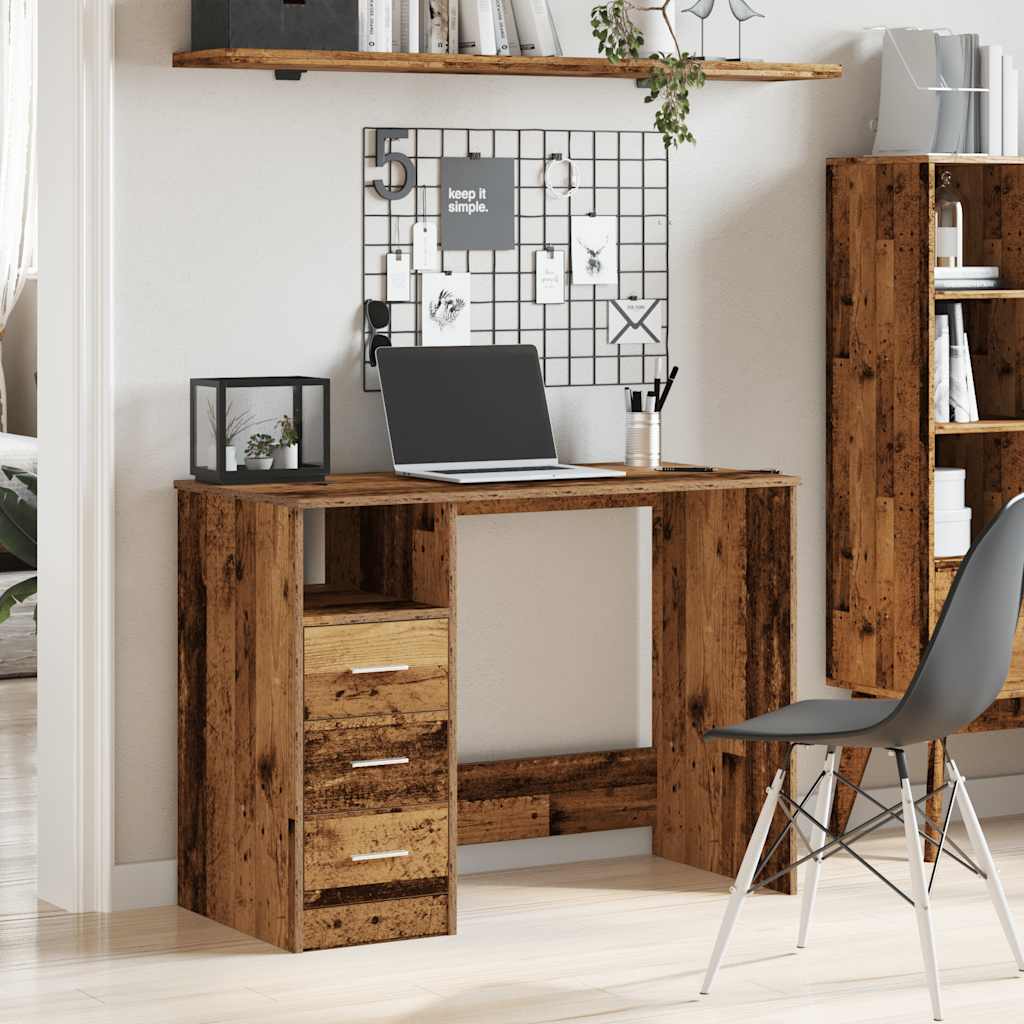 skrivebord 102x50x76 cm konstrueret træ antikt trælook