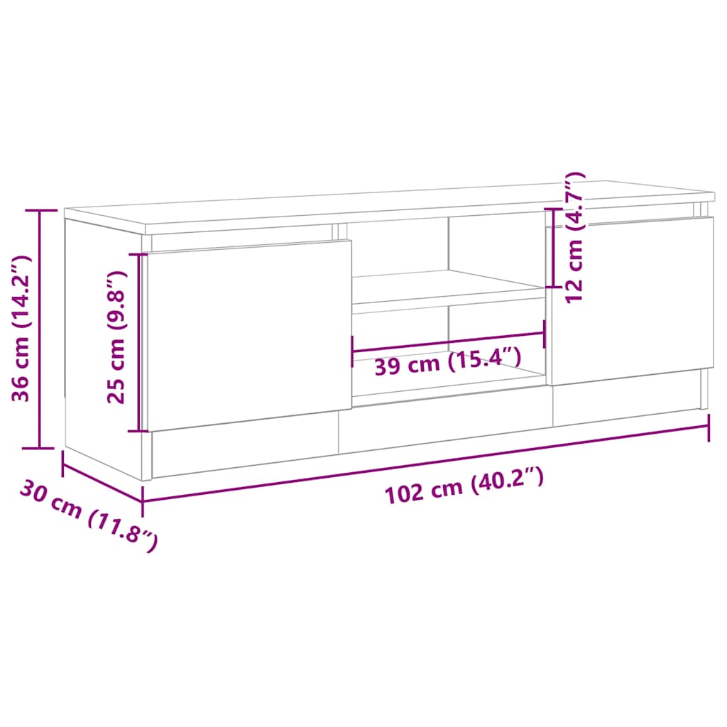 tv-bord 102x30x36 cm konstrueret træ kunsteg