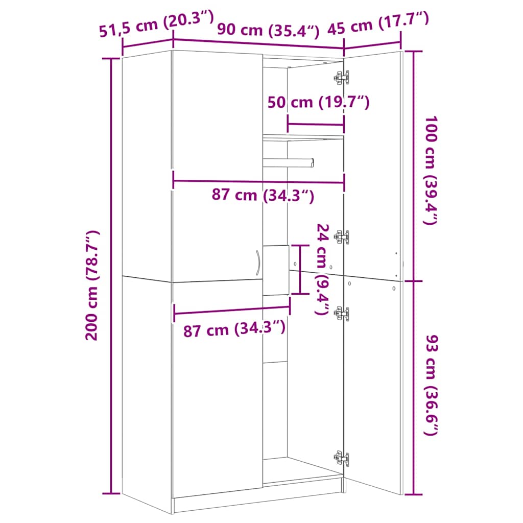 garderobe 90x52x200 cm konstrueret træ kunsteg