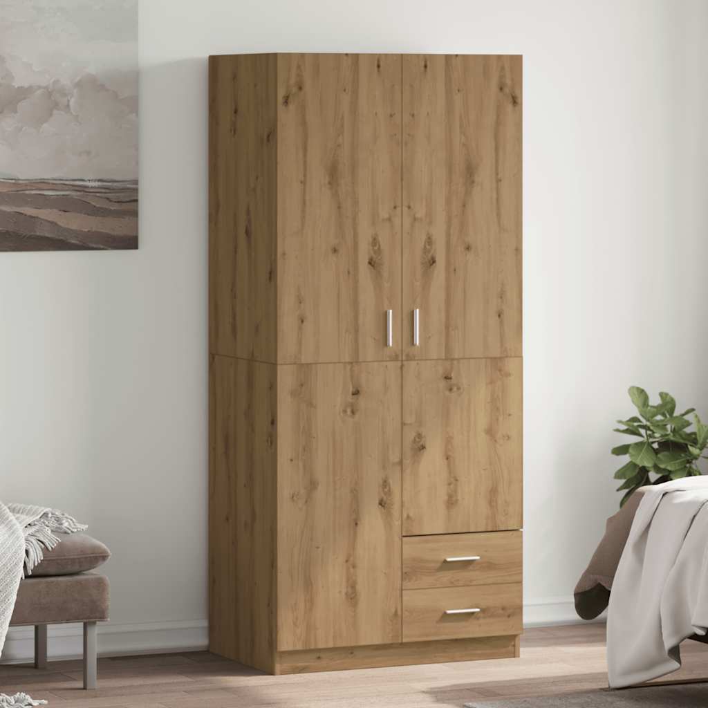 klædeskab 80x52x180 cm konstrueret træ egetræslook
