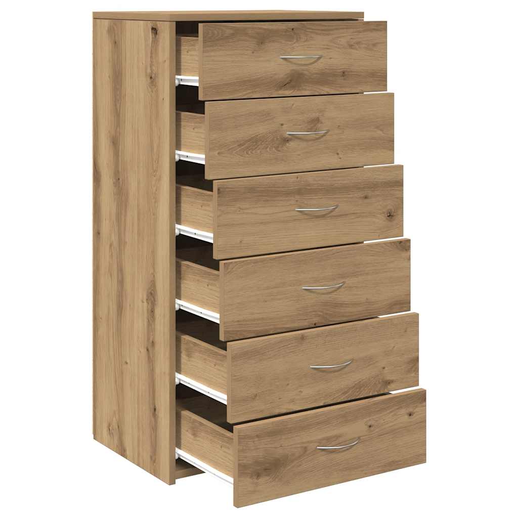 skænk med 6 skuffer 50x34x96 cm konstrueret træ artisan egetræ