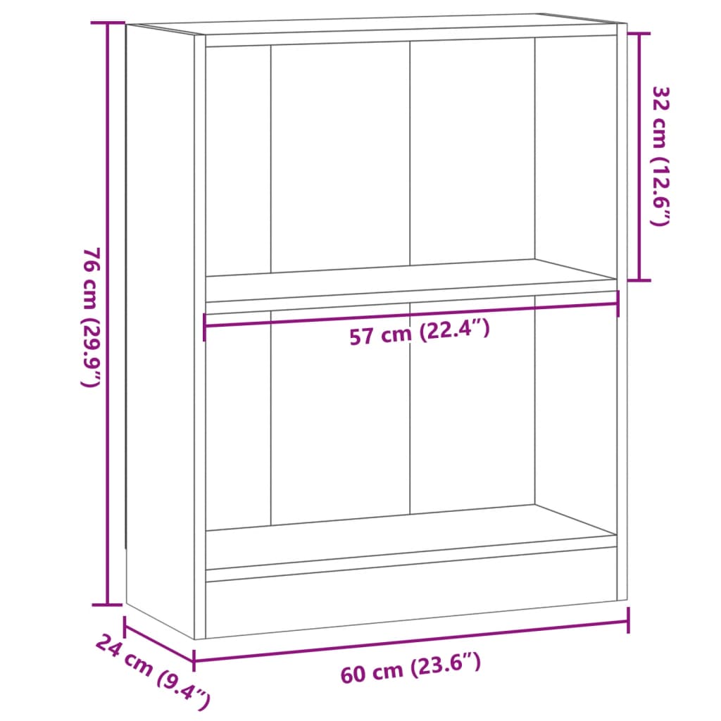 bogreol 60x24x76 cm konstrueret træ egetræsfarve