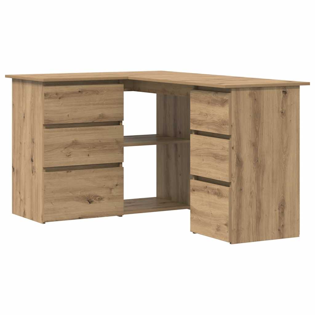 hjørneskrivebord 145x100x76 cm konstrueret træ artisan egetræ