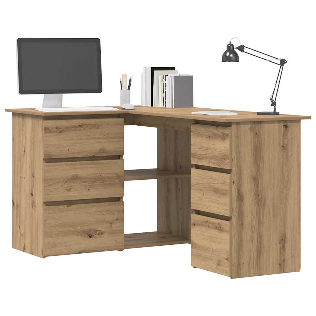 hjørneskrivebord 145x100x76 cm konstrueret træ artisan egetræ