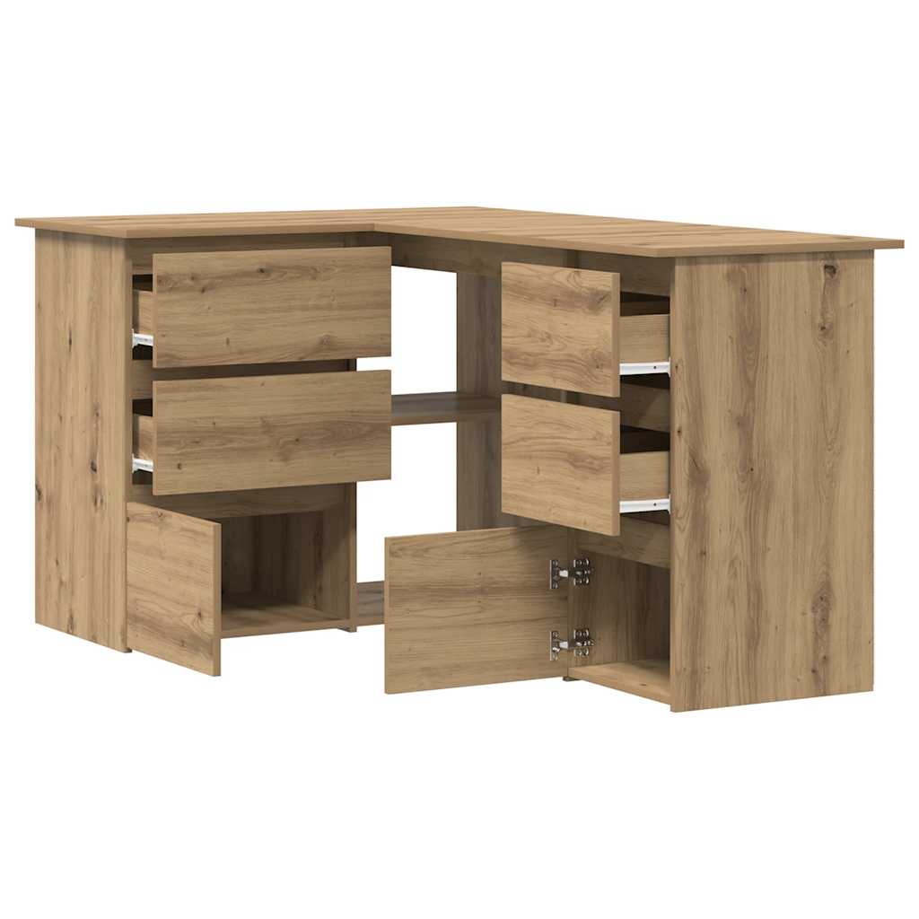 hjørneskrivebord 145x100x76 cm konstrueret træ artisan egetræ