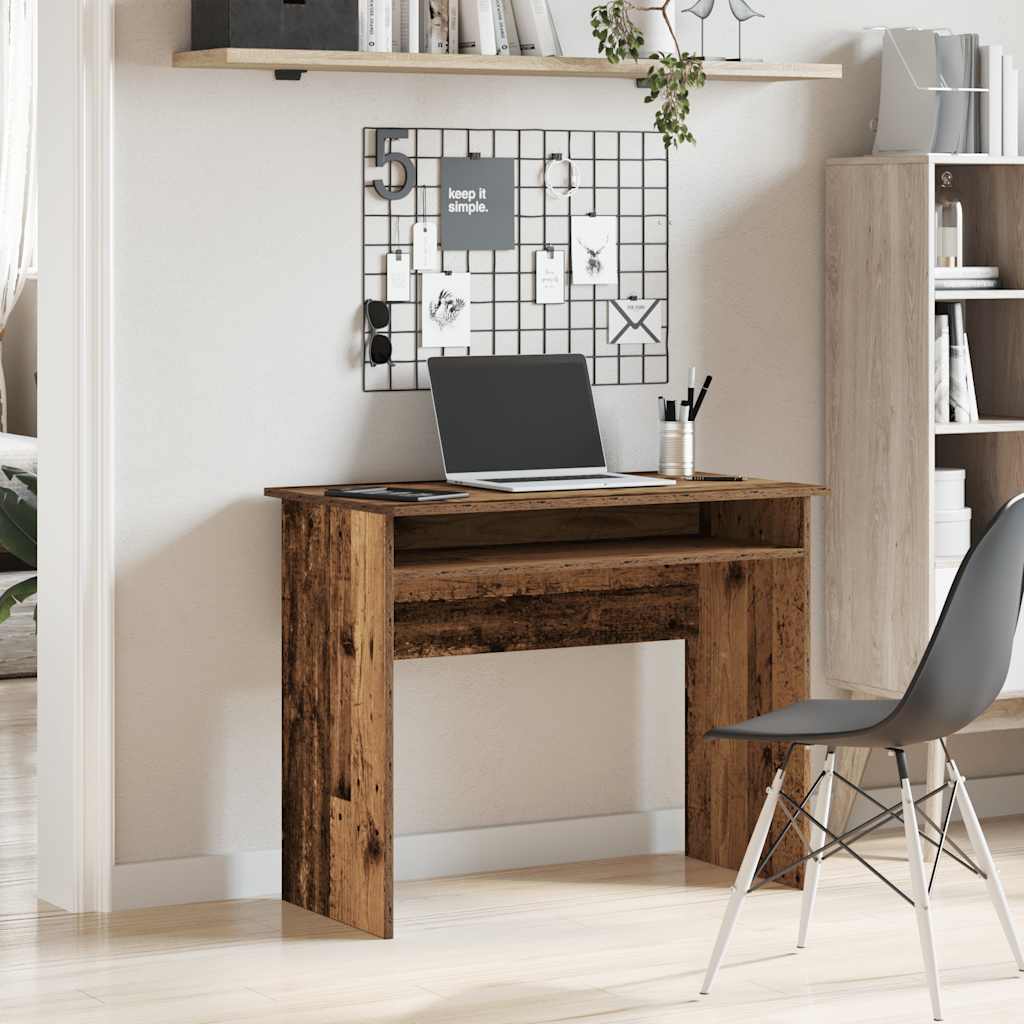 skrivebord 90x50x74 cm konstrueret træ antikt trælook