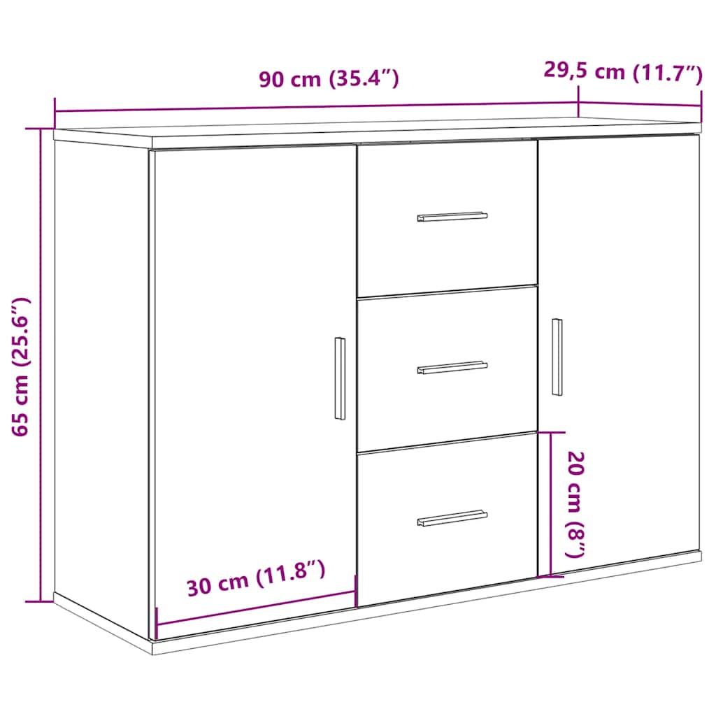 skænk 90x29,5x65 cm konstrueret træ kunsteg