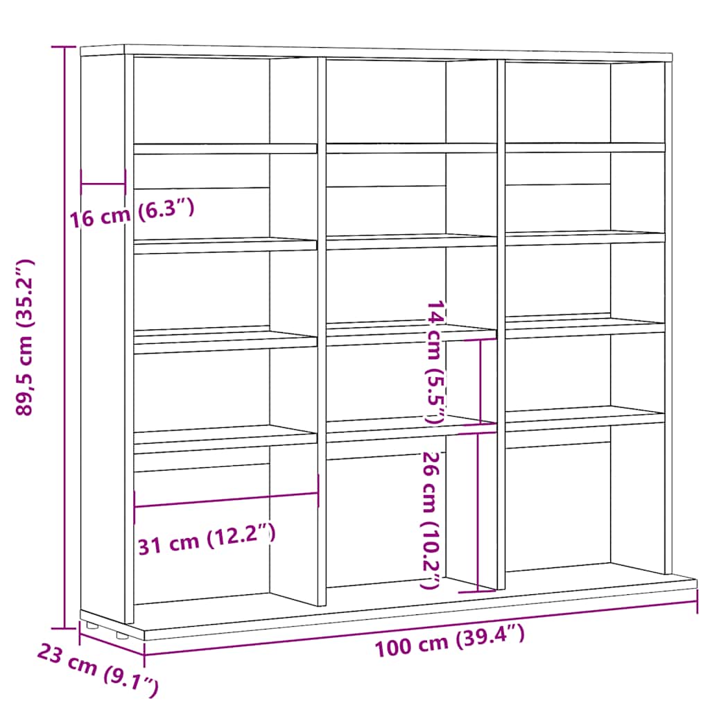 reol 100x23x89,5 cm konstrueret træ antikt trælook