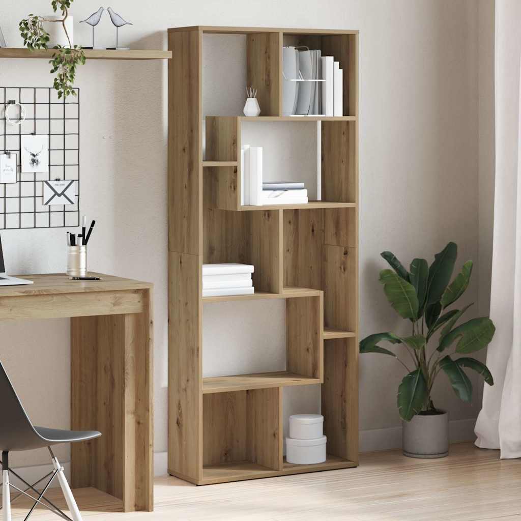 bogreol håndlavet eg 67x24x161 cm konstrueret træ