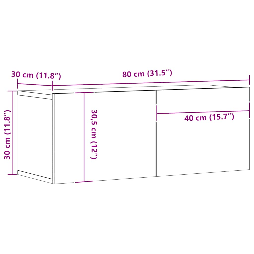væghængt tv-bord 80x30x30 cm konstrueret træ kunsteg