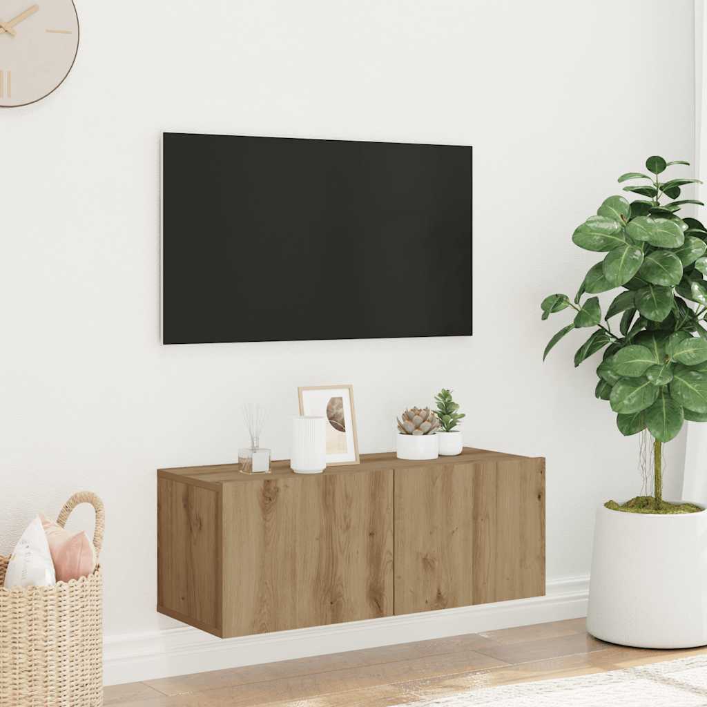 væghængt tv-bord 80x30x30 cm konstrueret træ kunsteg