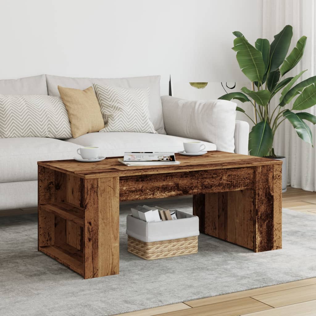 sofabord 102x55x42 cm konstrueret træ antikt trælook