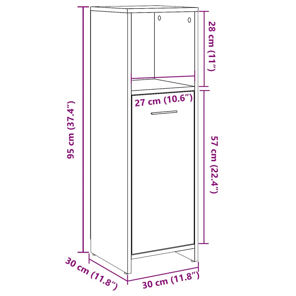 badeværelsesskab 30x30x95 cm konstrueret træ antikt træ