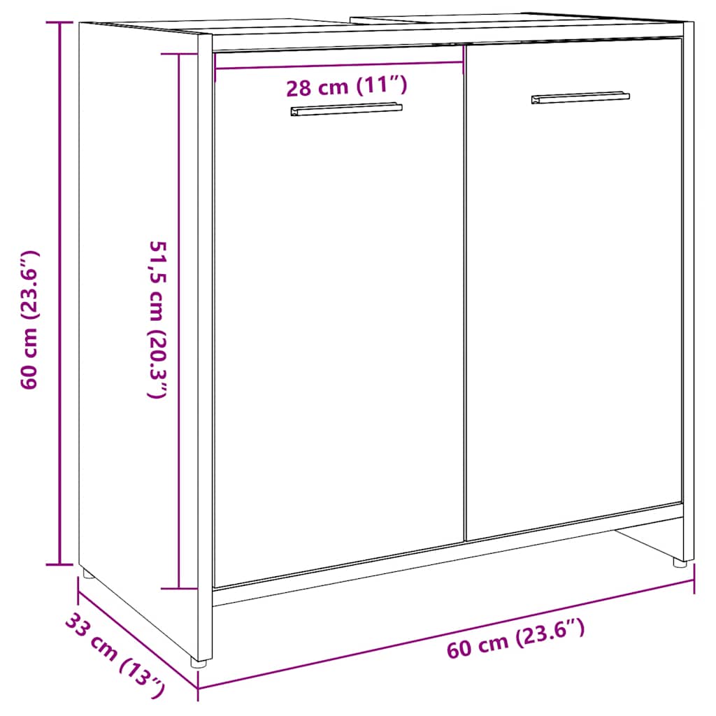 underskab til håndvask 60x33x60 cm konstrueret træ betongrå