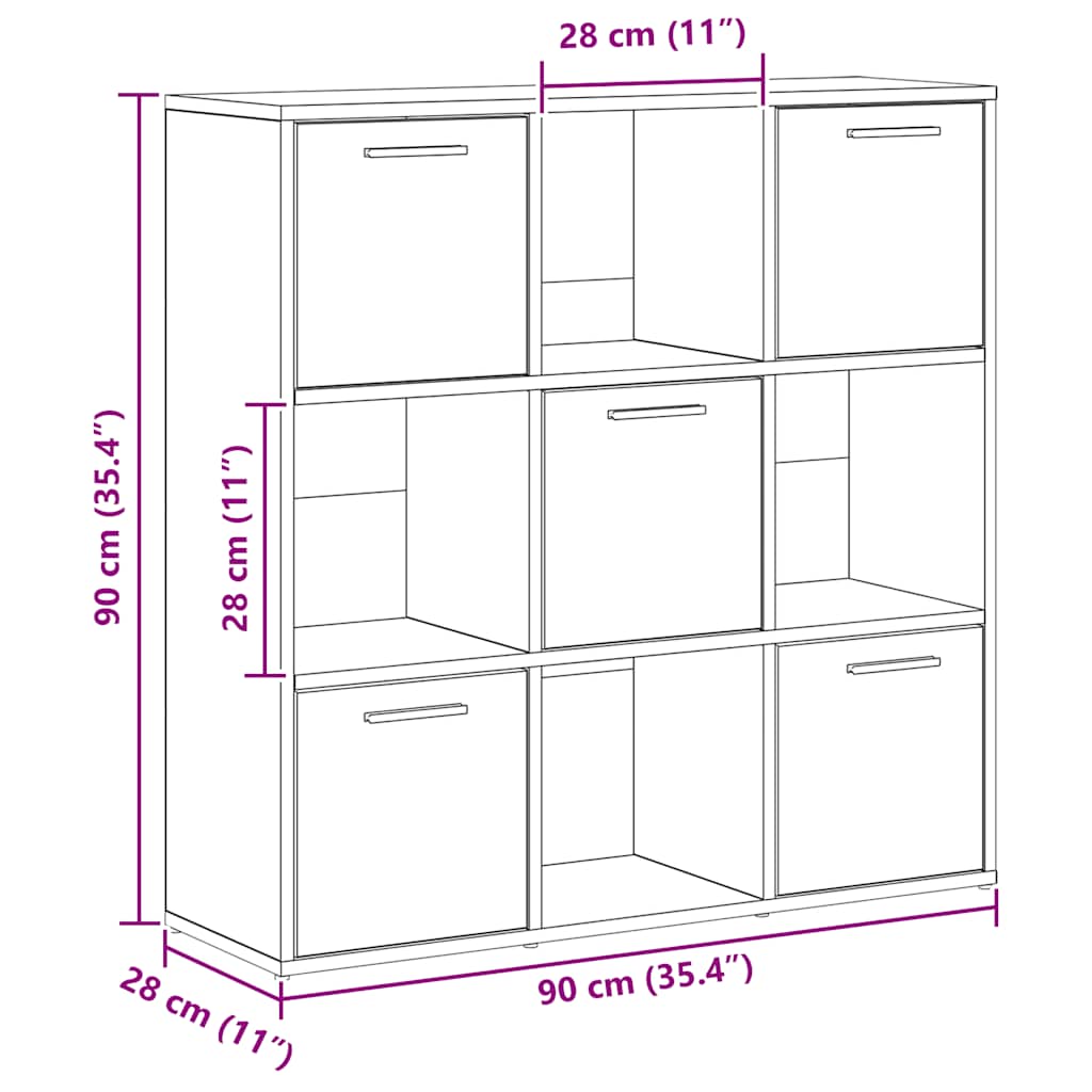 bogreol 90x28x90 cm konstrueret træ kunsteg