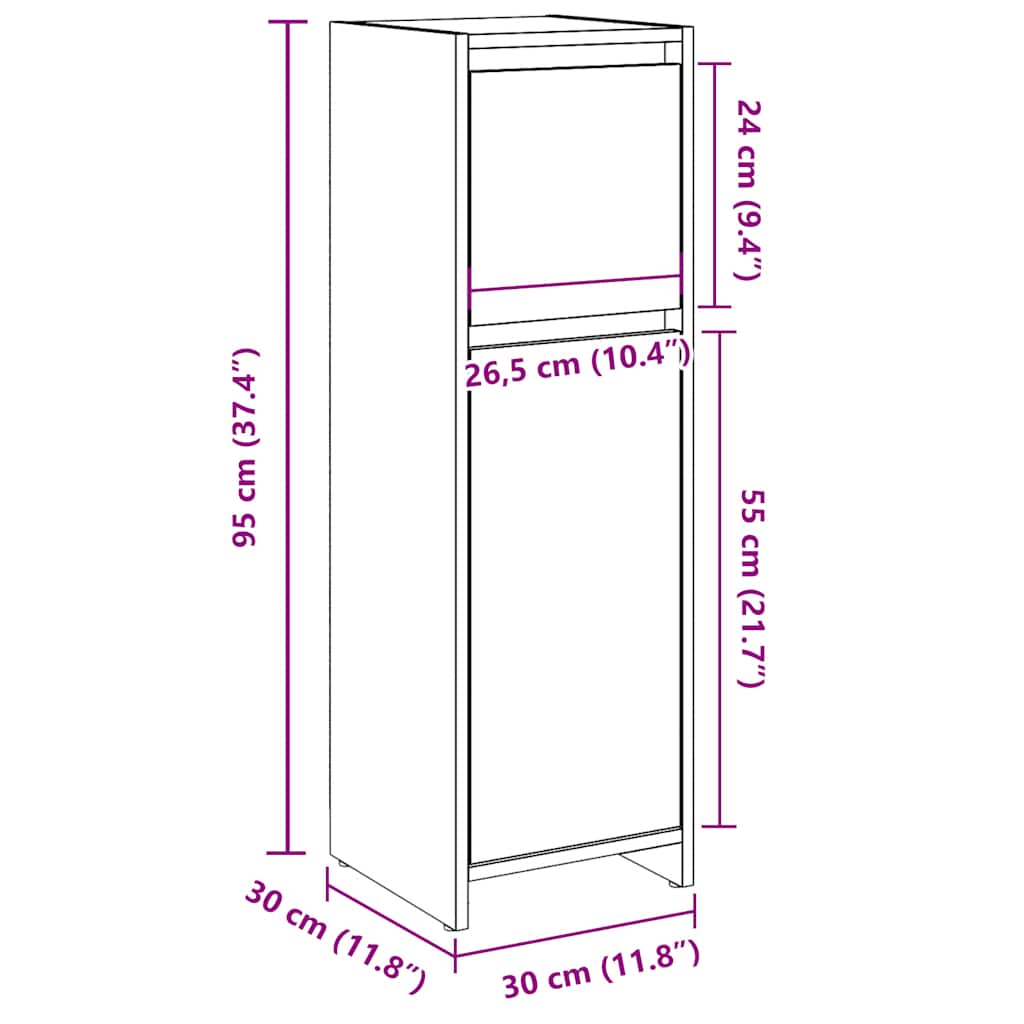 badeværelsesskab 30x30x95 cm konstrueret træ betongrå