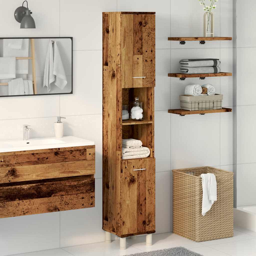 badeværelsesskab 30x30x179 cm spånplade antikt træ