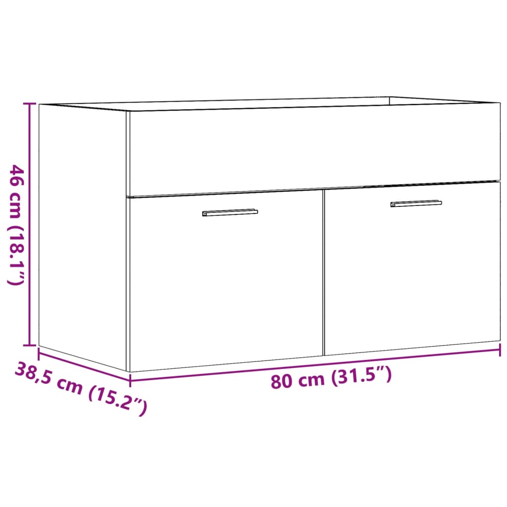 skab til håndvask 80x38,5x46 cm konstrueret træ betongrå