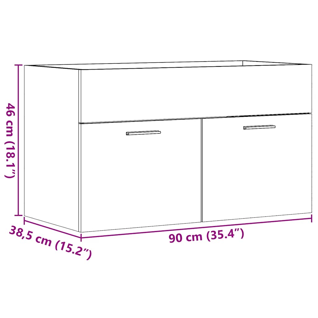 underskab til håndvask 90x38,5x46 cm konstrueret træ kunsteg