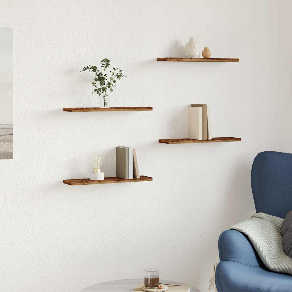 væghylder 4 stk. 40x20x1,5 cm konstrueret træ antikt trælook