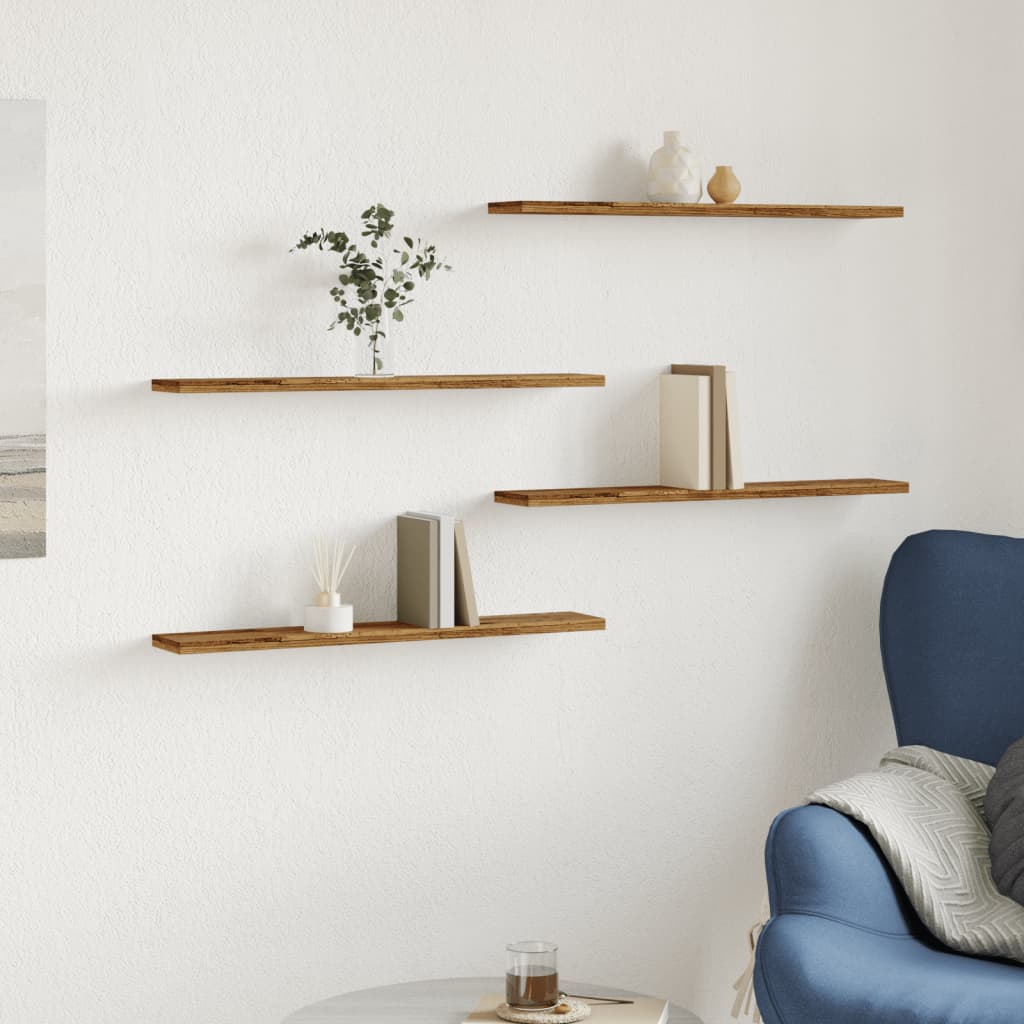 hyldeplader 4 stk. 60x10x1,5 cm konstrueret træ antikt træ