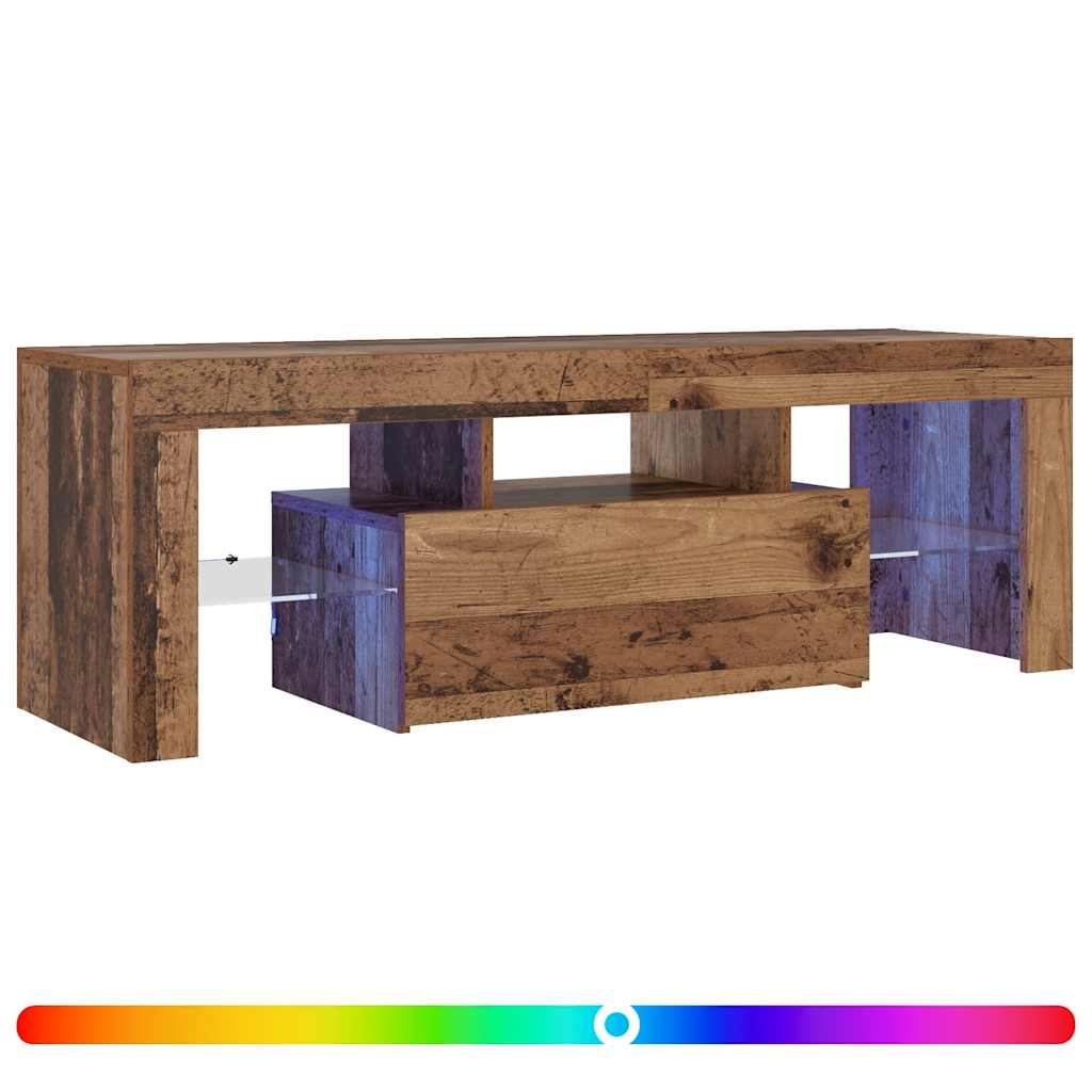 tv-bord m. LED-lys 120x36,5x40 cm konstrueret træ antikt træ
