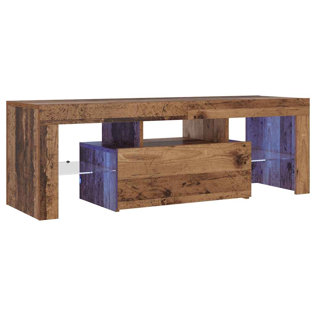 tv-bord m. LED-lys 120x36,5x40 cm konstrueret træ antikt træ