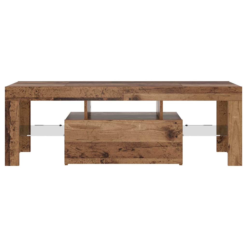 tv-bord m. LED-lys 120x36,5x40 cm konstrueret træ antikt træ