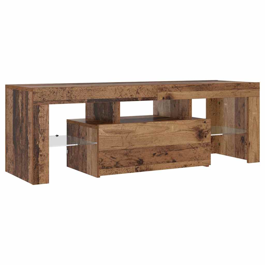 tv-bord m. LED-lys 120x36,5x40 cm konstrueret træ antikt træ