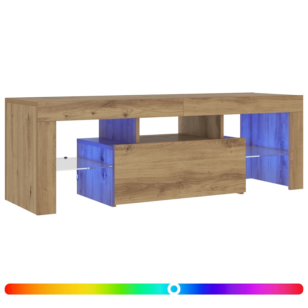 tv-bord m. LED-lys 120x36,5x40 cm konstrueret træ kunsteg