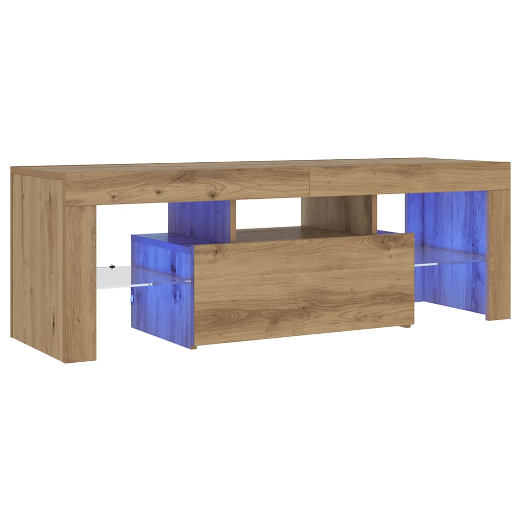 tv-bord m. LED-lys 120x36,5x40 cm konstrueret træ kunsteg