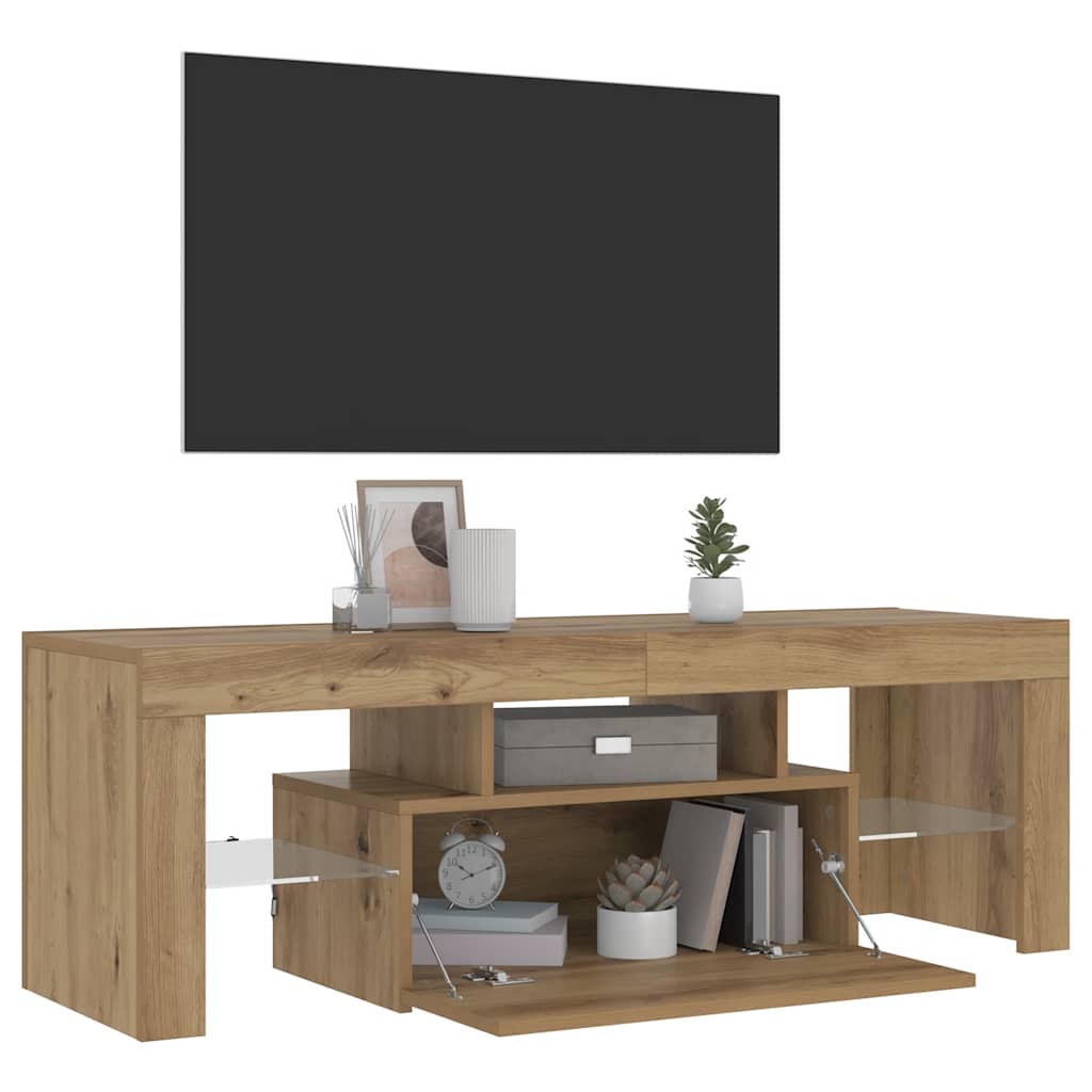 tv-bord m. LED-lys 120x36,5x40 cm konstrueret træ kunsteg