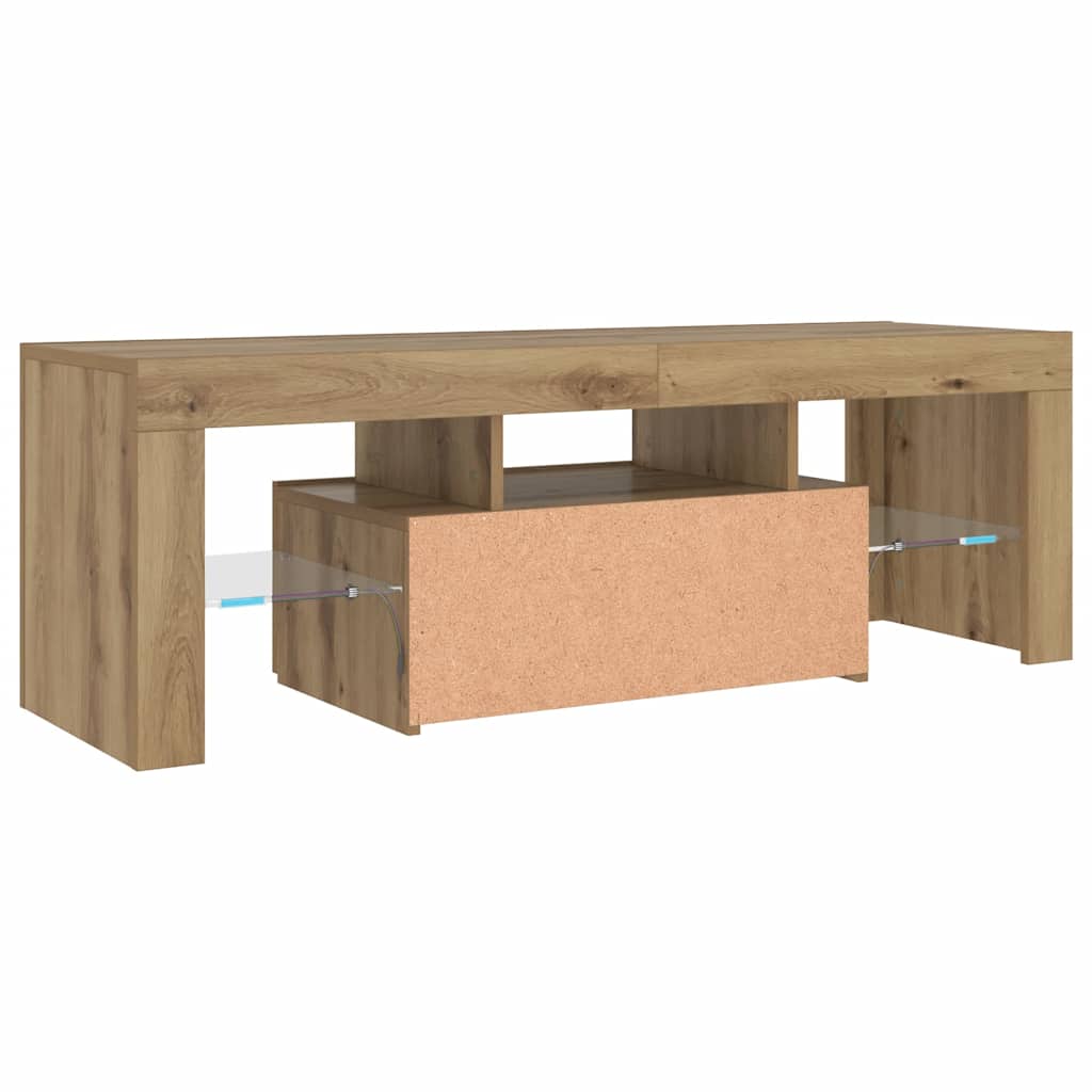 tv-bord m. LED-lys 120x36,5x40 cm konstrueret træ kunsteg