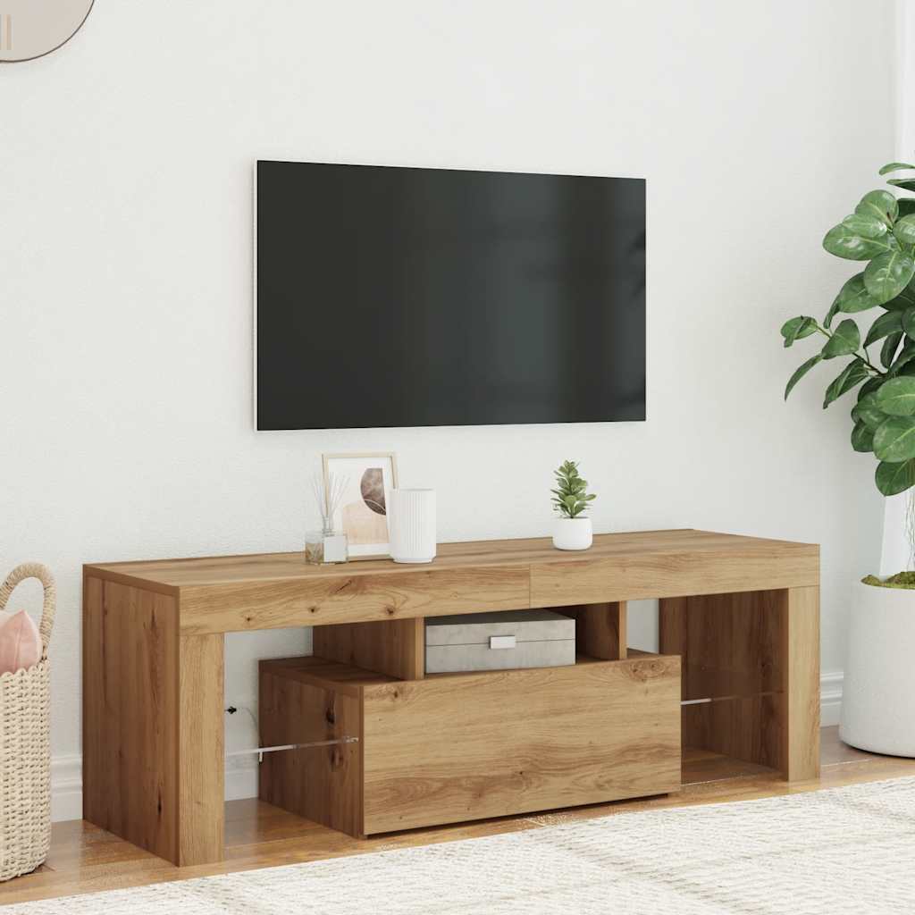tv-bord m. LED-lys 120x36,5x40 cm konstrueret træ kunsteg