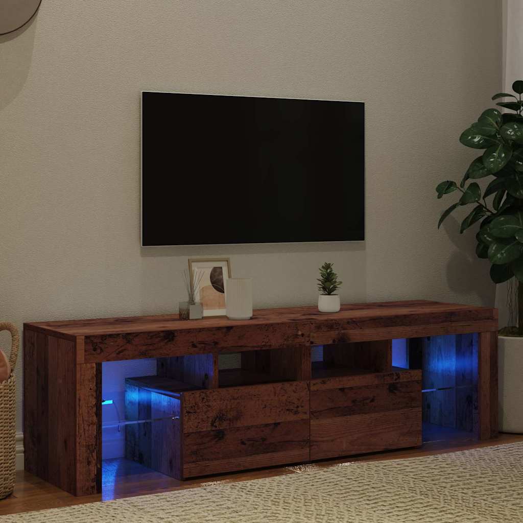 tv-bord m. LED-lys 140x36,5x40 cm konstrueret træ antikt træ