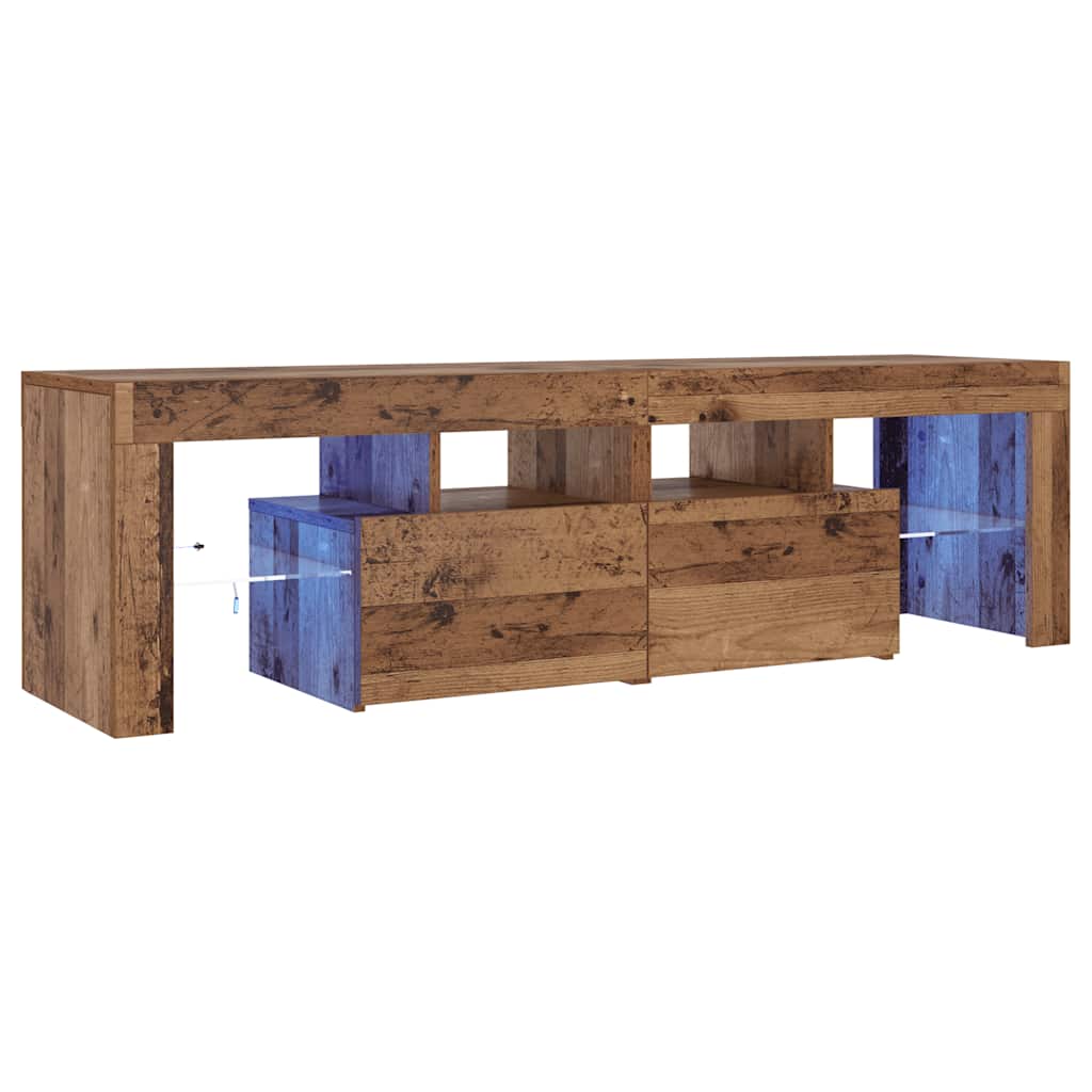 tv-bord m. LED-lys 140x36,5x40 cm konstrueret træ antikt træ