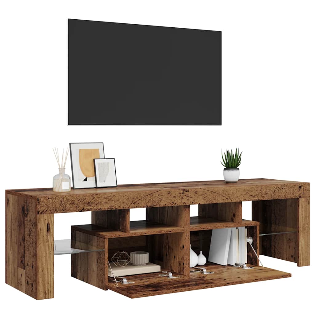 tv-bord m. LED-lys 140x36,5x40 cm konstrueret træ antikt træ